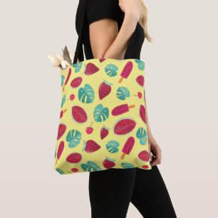 Tote Bag Feuilles de poissonnerie, cerise, fraise et pastèq
