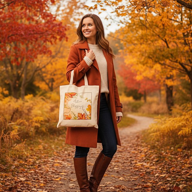 Tote Bag Feuilles d'érable d'automne avec texte personnalis (Créateur téléchargé)