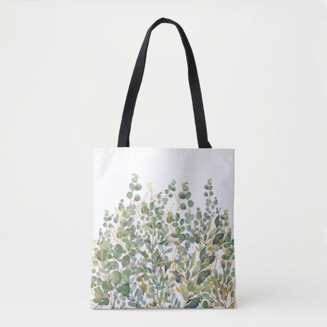 Tote Bag Feuilles D'Eucalyptus Botanique Or Et Vert (Devant)