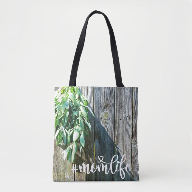 Tote Bag Feuilles d'herbe botanique boho rustique en bois d (Devant)