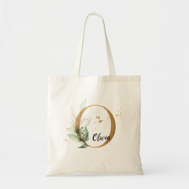 Tote Bag Feuilles d'or Vert Élégant Foliage Personnaliser " (Devant)