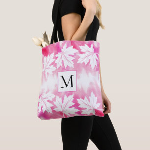 Tote Bag Feuilles et monogramme d'érable de lavage à l'aqua