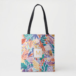 Tote Bag Feuilles modernes colorés et gais Monogram Fourre-