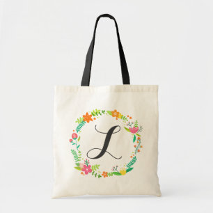 Tote Bag Feuilles Monogrammes Personnalisés Et Fleurs De Re
