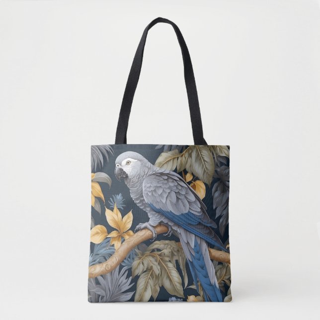 Tote Bag Feuilles tropicaux du perroquet gris d'Afrique (Devant)