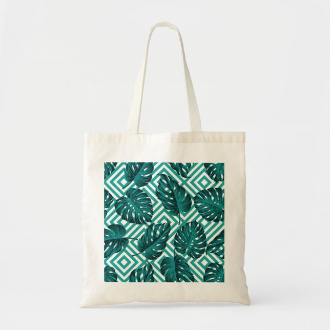 Tote Bag Feuilles tropicaux : Motif Floral sans joint. (Devant)