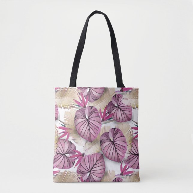 Tote Bag Feuilles tropicaux rose (Devant)