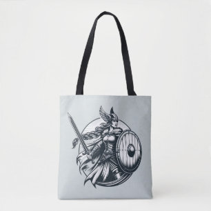 Tote Bag Fierce Valkyrie Warrior - Norse Mythology Line Art