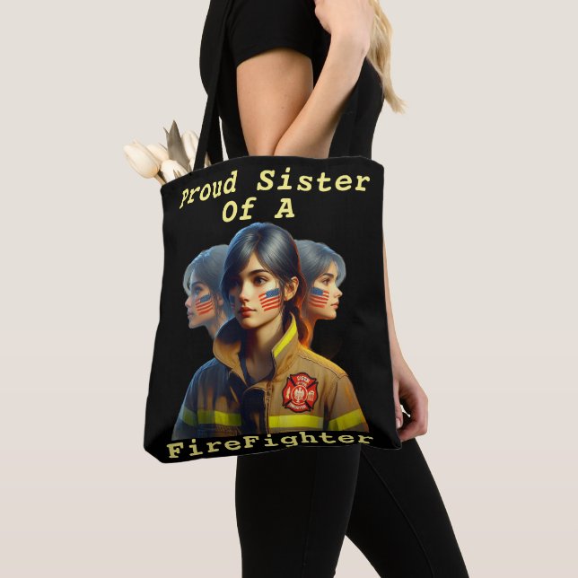 Tote Bag Fière Soeur D'Un Pompier Déterminé Regardez W (De près)