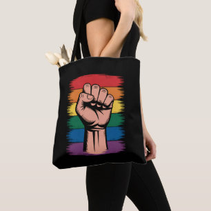 Tote Bag Fierté du poing levé arc-en-ciel LGBTQ soutien dro