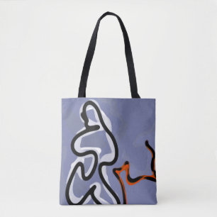 Tote Bag Figure avec Feline : bleu Abstrait, orange, B & W