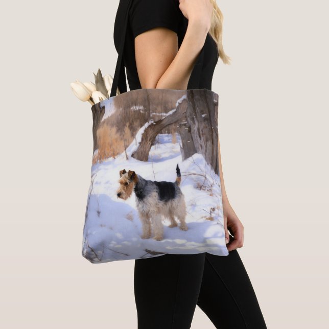 Tote Bag Fil Fox Terrier Laisser neiger Noël (De près)