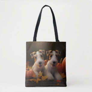 Tote Bag Fil Fox Terrier Puppy Automne Citrouille de plaisi