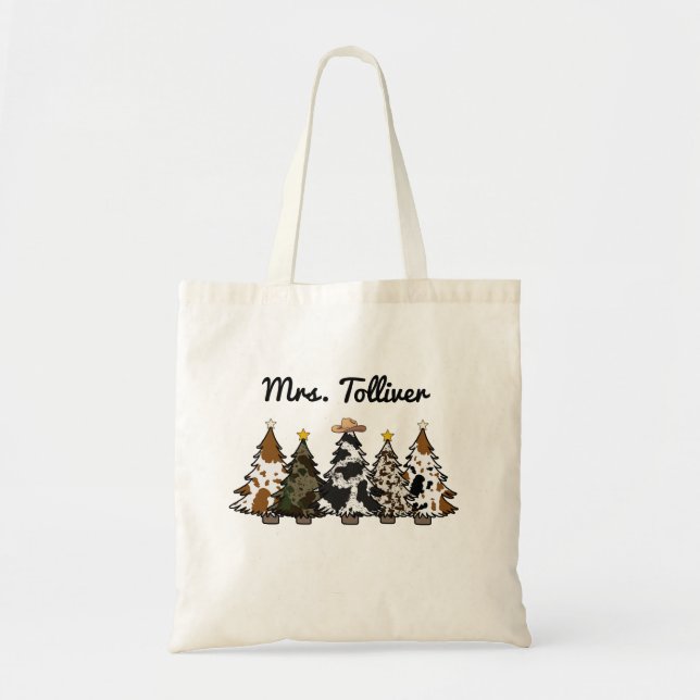 Tote Bag Fille à coudre Rustique Noël/Enseignant/Ordinateur (Devant)