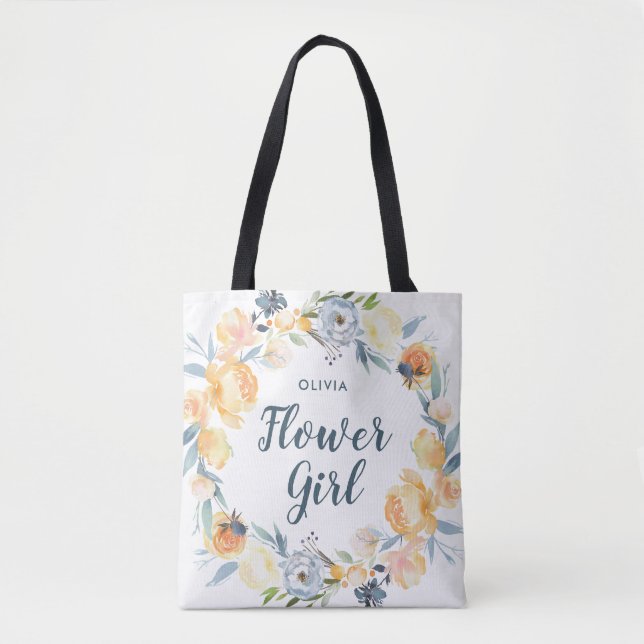 Tote Bag Fille à fleurs monogramme de couronne florale (Devant)