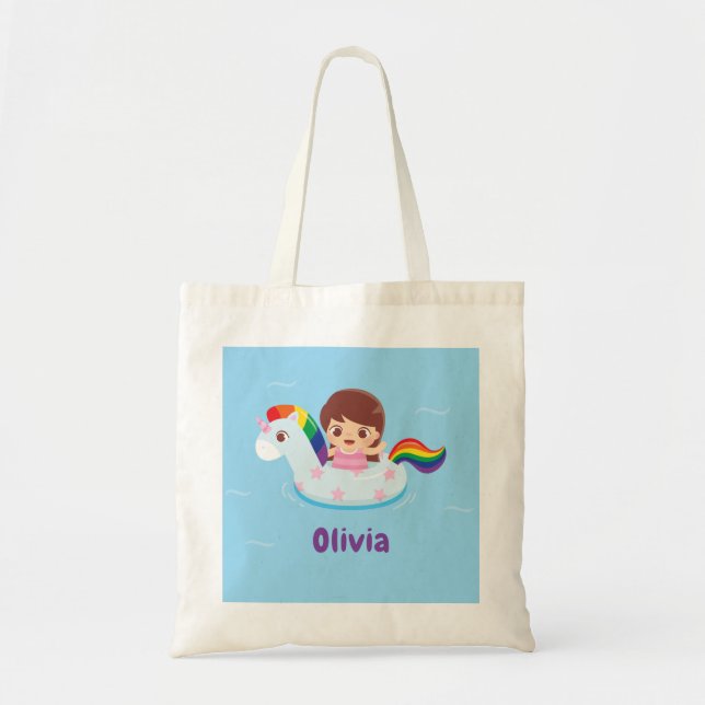 Tote Bag Fille à Unicorn Rainbow Pool Float Enfants Fourre- (Devant)