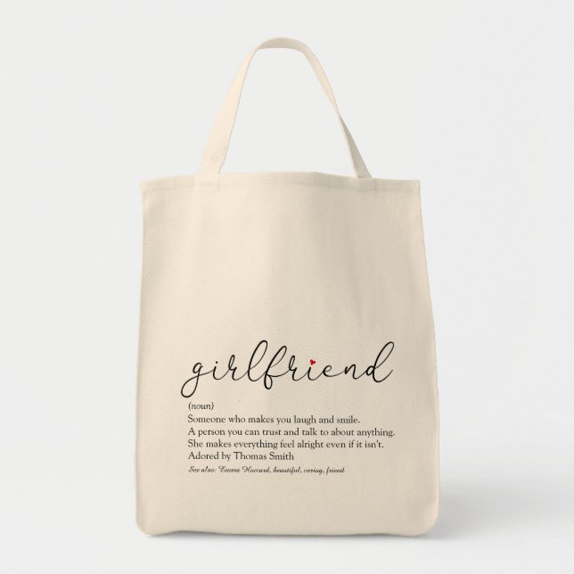 Tote Bag Fille-amie Définition Script chic Red Love Heart (Devant)