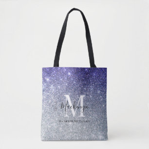 Tote Bag Fille Argent Violet Ombre Parties scintillant Nom