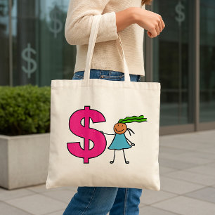 Tote Bag Fille Avec Un Panneau Dollar