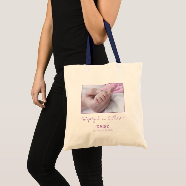 Tote Bag Fille Baptême Félicitations pour Baby Personnalisé (Devant (produit))