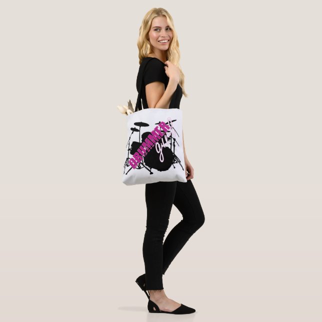 Tote Bag Fille batteur avec un texte amusant violet et noir (Sur le modèle)