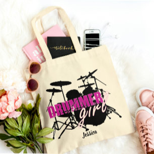 Tote Bag Fille batteur Prénom mignon pourpre Texte noir