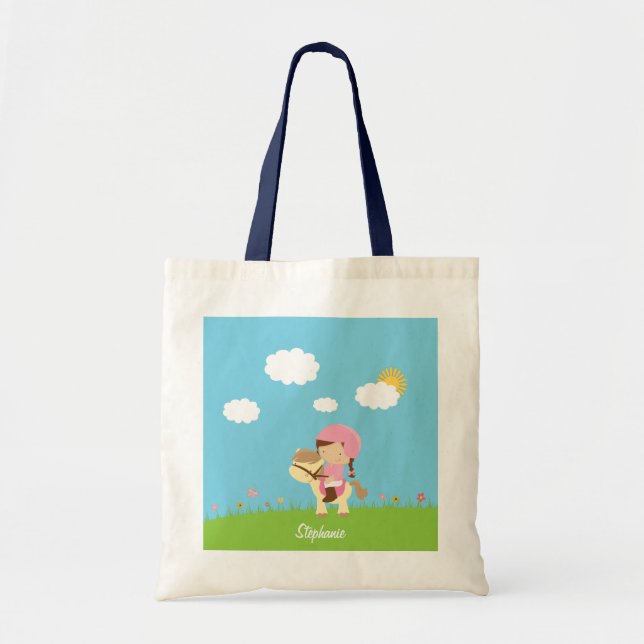 Tote Bag Fille brune personnalisée de cavalier de cheval de (Devant)