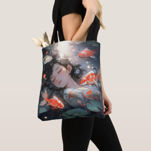 Tote Bag Fille d'anime de fantasy et carpes