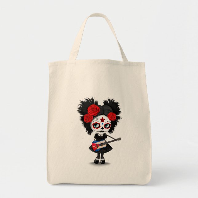 Tote Bag Fille de crâne de sucre jouant la guitare cubaine (Devant)