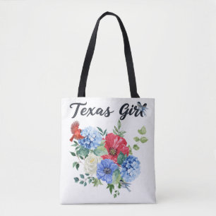 Tote Bag Fille du Texas avec des fleurs et des oiseaux roug