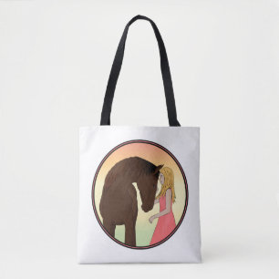 Tote Bag Fille et cheval Cheval Coucher de soleil équestre
