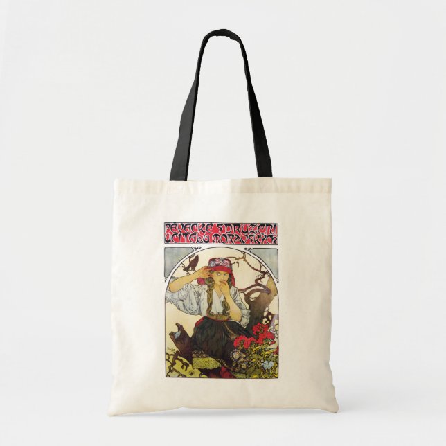 Tote Bag Fille et géranium, Mucha (Devant)