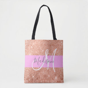 Tote Bag Fille Glam Peach Gold Parties scintillant Nom du m