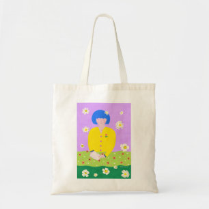 Tote Bag Fille lisant l'art populaire fantaisiste Coloré