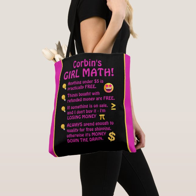 Tote Bag Fille Math Rose & Noir Personnalisé (De près)