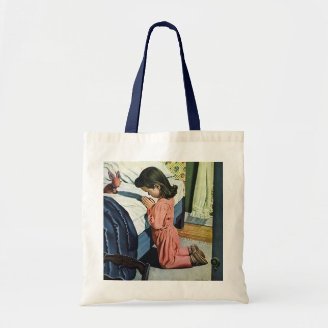 Tote Bag Fille priant à l'heure du coucher, la prière du Se (Devant)