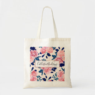 Tote Bag Fille Rose Marine Bleu Pays Fleurs Peintes