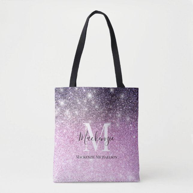 Tote Bag Fille rose violet Ombre Parties scintillant Nom du (Devant)
