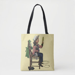 Tote Bag Fille Vintage Cowgirl Se regardant dans un miroir