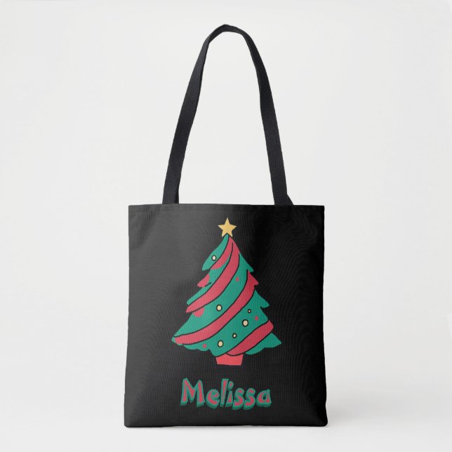 Tote Bag Filles d'arbre de Noël Nom Black Shopping (Devant)