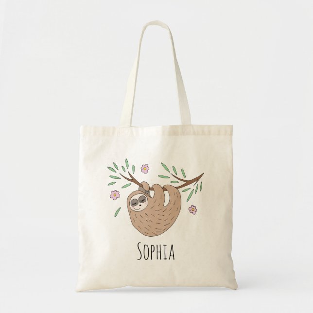 Tote Bag Filles mignonne couchant couchage Animal et nom En (Devant)