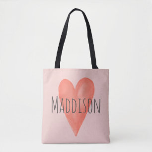Tote Bag Filles mignonnes Fille Aquarelle Coeur rose