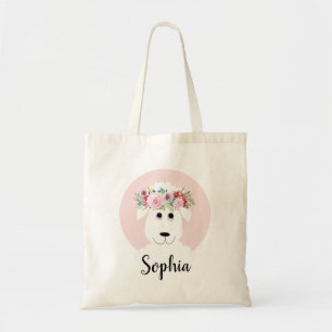 Tote Bag Filles Moderne Whimsical Floral Moutons et nom