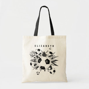 Tote Bag filles sport ballon de football souffle noir gris