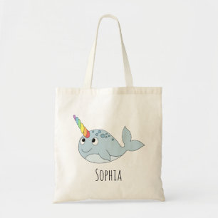 Tote Bag Filles Whimsical Rainbow Narwhal Nom du dessin Enf