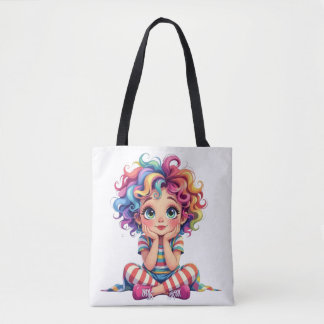 Tote Bag Fillette espiègle aux cheveux multic Découvrez cet