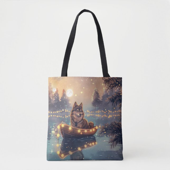 Tote Bag Finlandais Lapphund Noël Festive Voyage (Devant)