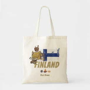 Tote Bag Finlande Moose Vintage Drapeau Tente Rétro Souveni