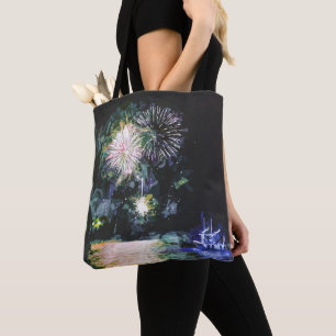Tote Bag Fireworks Bateau Artsy Aquarelle Océan