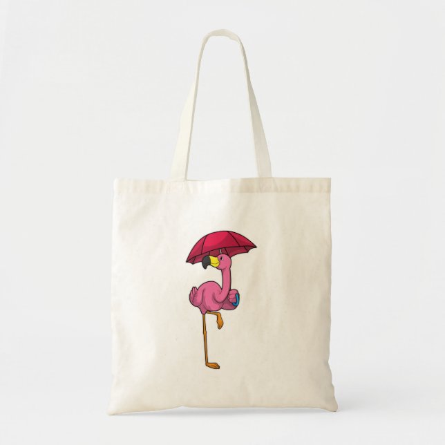 Tote Bag Flamant rose à la pluie avec parapluie (Devant)